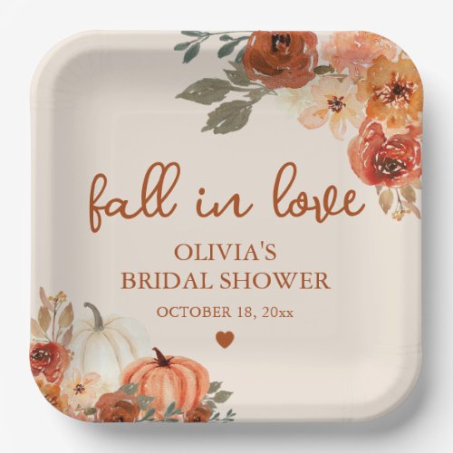 Fall in Love Boho Terracotta Pumpkin Bridal Shower Paper Plates