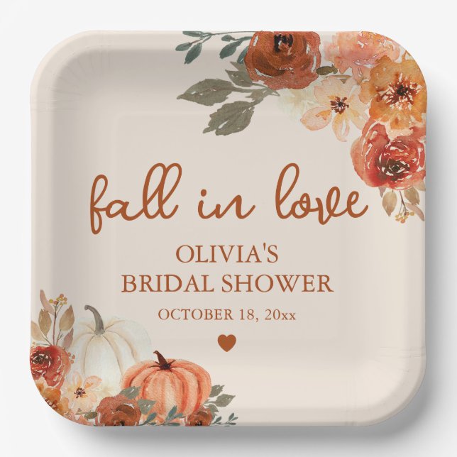 Fall in Love Boho Terracotta Pumpkin Bridal Shower Paper Plates (Front)