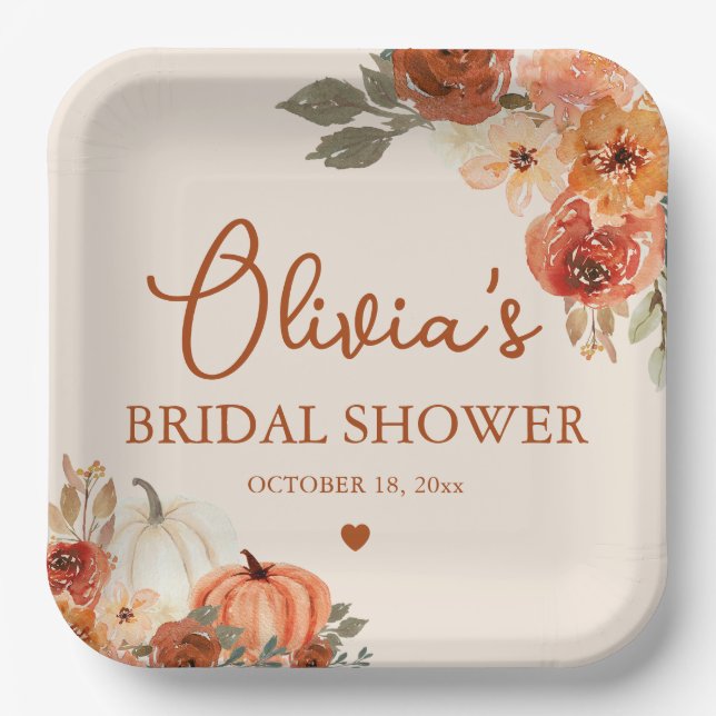 Fall in Love Boho Terracotta Pumpkin Bridal Shower Paper Plates (Front)