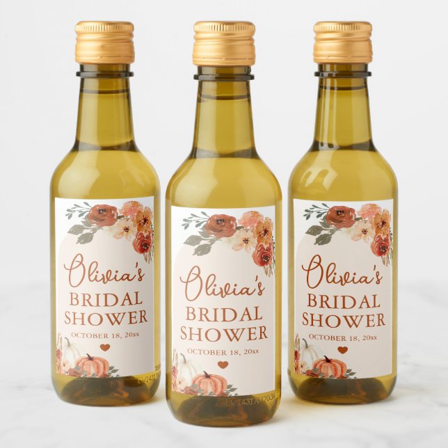 Fall in Love Boho Terracotta Pumpkin Bridal Shower Wine Label (Bottles)
