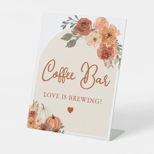 Fall in Love Boho Terracotta Pumpkin Coffee Bar Pedestal Sign