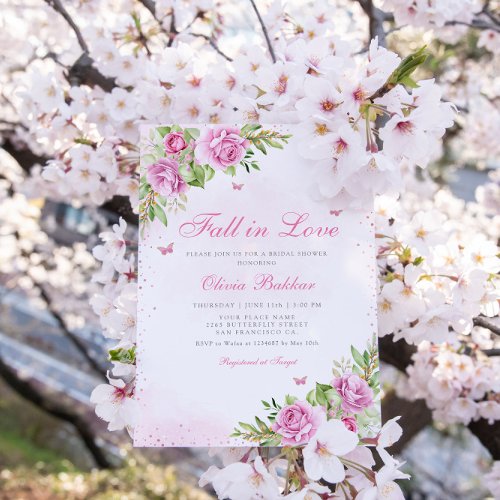 Fall in Love Boho Watercolor Floral Bridal Shower  Invitation
