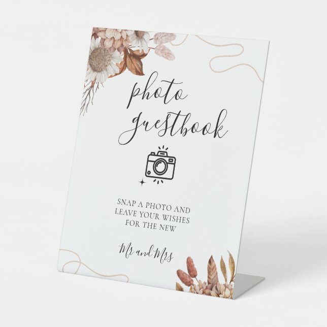 Fall in love | Boho Wedding Photo Guestbook Pedestal Sign (Front)