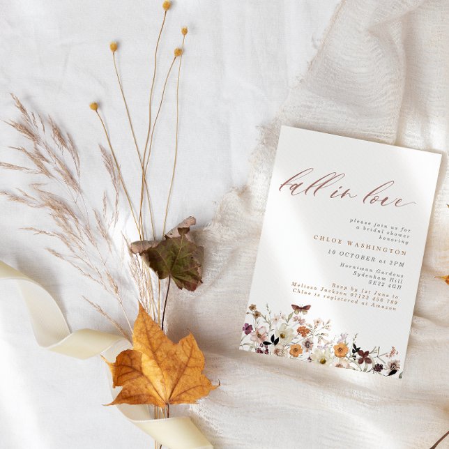 Fall in Love Boho Wildflowers Floral Bridal Shower Invitation (Creator Uploaded)