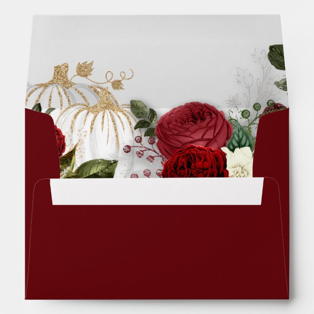 'Fall In Love' Botanical Floral Pumpkin Wedding Envelope (Back (Bottom))