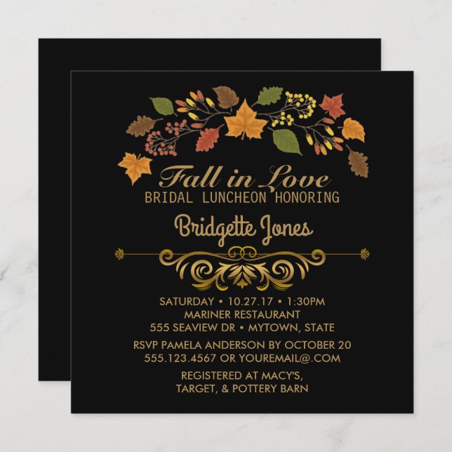 Fall in Love Bridal Luncheon Autumn Wedding Shower Invitation (Front/Back)