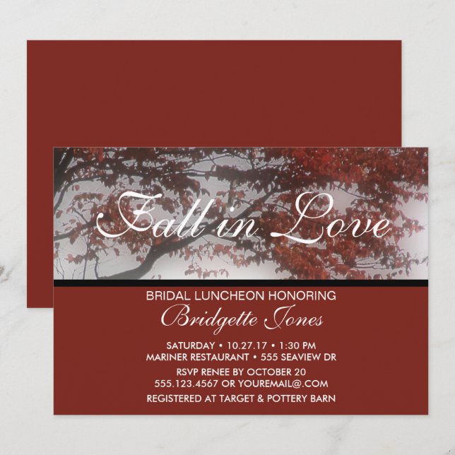 Fall in Love Bridal Luncheon Elegant Bridal Shower Invitation (Front/Back)