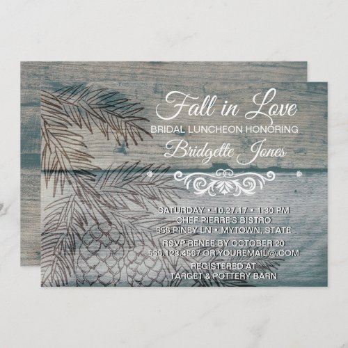 Fall in Love Bridal Luncheon Rustic Pine Tree Invitation