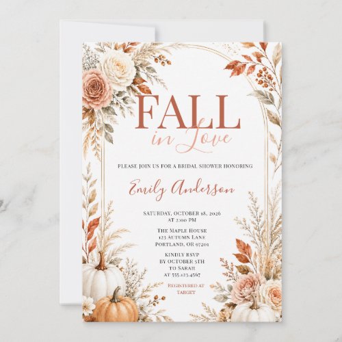Fall in Love Bridal Shower Autumn Floral Pumpkin Invitation