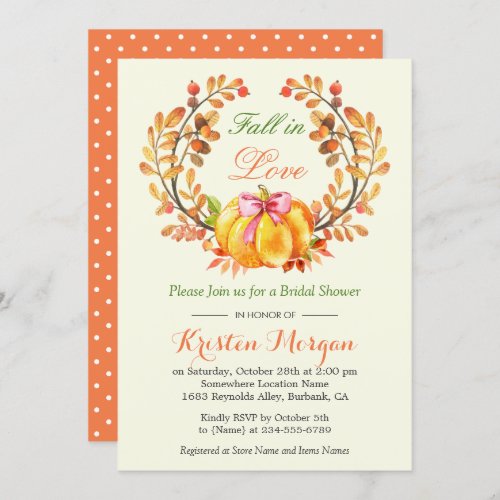 Fall in Love Bridal Shower Autumn Pumpkin Floral Invitation - Create your perfect invitation with this pre-designed templates, you can easily personalize it to be uniquely yours. For further customization, please click the "customize further" link and use our easy-to-use design tool to modify this template. If you prefer Thicker papers / Matte Finish, you may consider to choose the Matte Paper Type.
