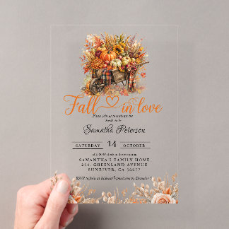 Fall in Love Bridal Shower boho Flowers Pumpkin Acrylic Invitations