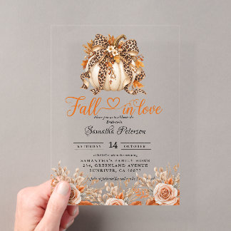 Fall in Love Bridal Shower boho Flowers Pumpkin Acrylic Invitations