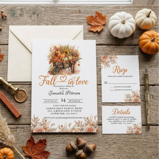Fall in Love Bridal Shower boho Flowers Pumpkin Invitation