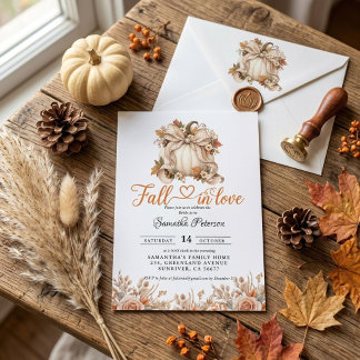 Fall in Love Bridal Shower boho Flowers Pumpkin Invitation