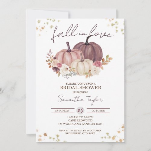 Fall in Love Bridal Shower Dusty Pink Pumpkin Invitation