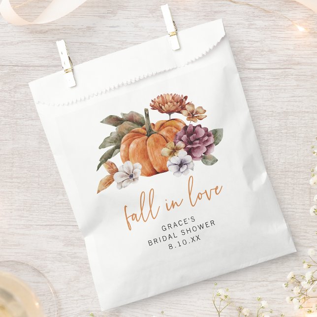 Fall In Love Bridal Shower Favor Bag (Autumn Pumpkin Watercolor Fall In Love Bridal Shower Favor Bag by Painted Paperie
)