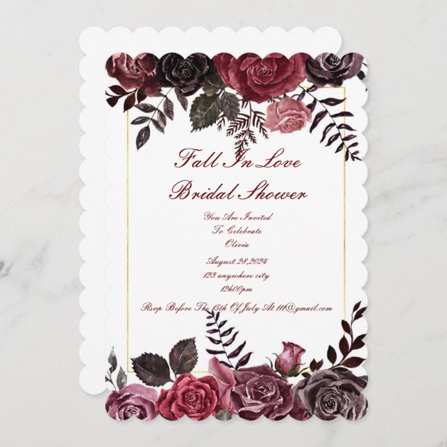 FALL IN LOVE BRIDAL SHOWER FLORAL INVITATION (Front/Back)