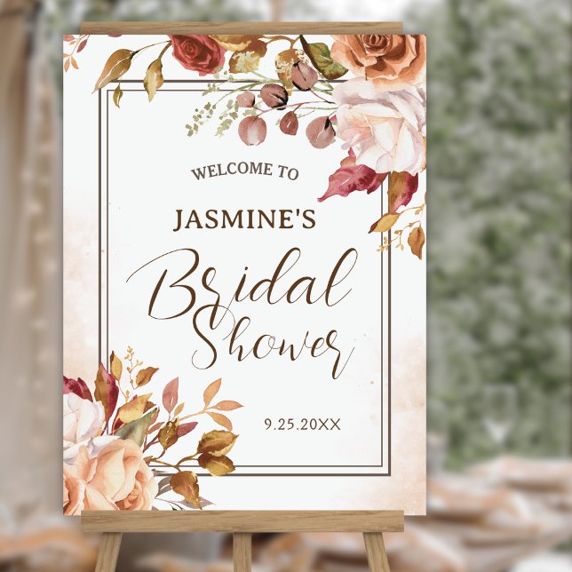 Fall in Love | Bridal Shower Floral Rust Autumn  Foam Board (Creator Uploaded)