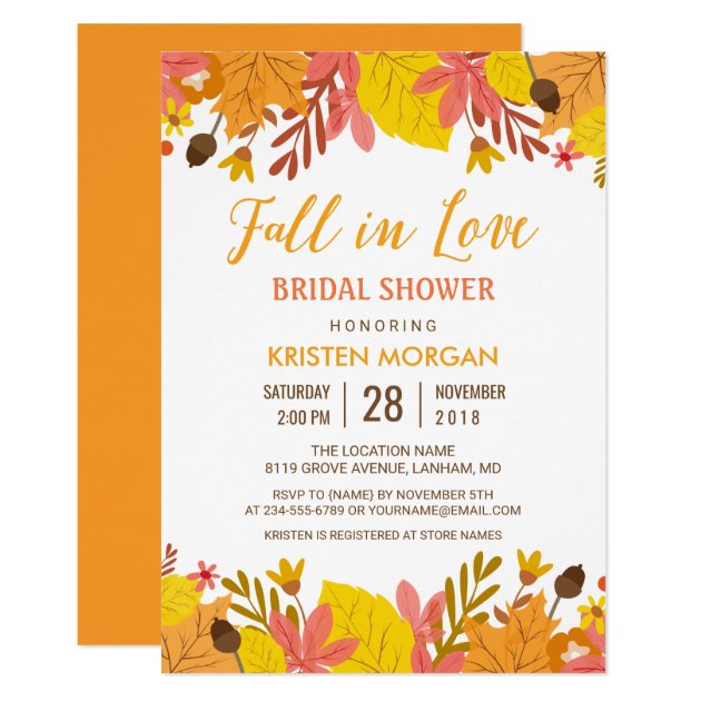 Fall In Love Bridal Shower Graceful Autumn Leaves Invitation