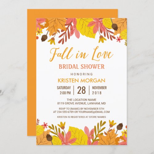 Fall in Love Bridal Shower Graceful Autumn Leaves Invitation - Create your perfect invitation with this pre-designed templates, you can easily personalize it to be uniquely yours. For further customization, please click the "customize further" link and use our easy-to-use design tool to modify this template. If you prefer Thicker papers / Matte Finish, you may consider to choose the Matte Paper Type.