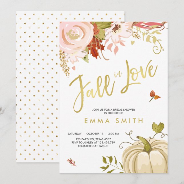 Fall in Love  Bridal shower invitation Baby Autumn (Front/Back)