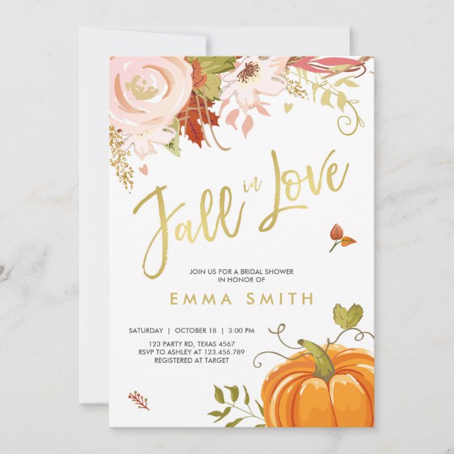 Fall in Love  Bridal shower invitation Baby Autumn (Front)