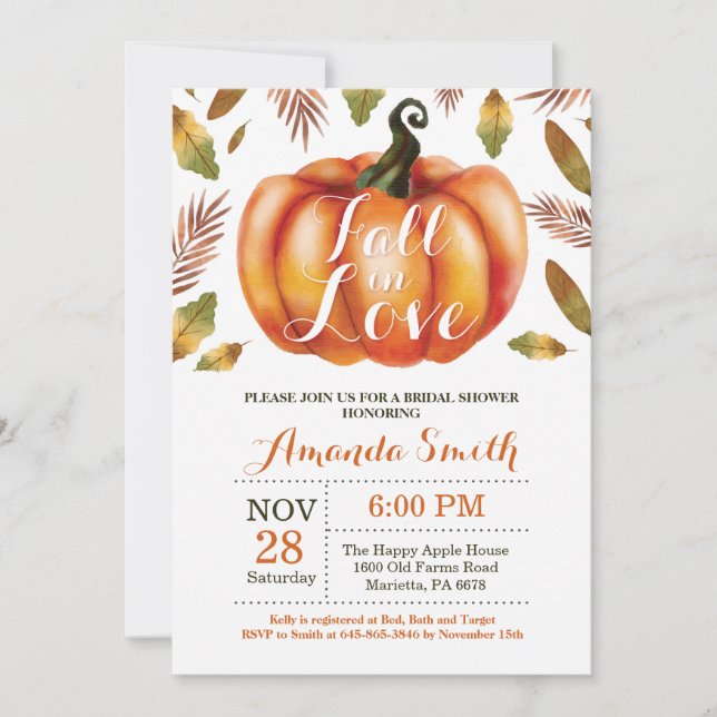Fall in Love Bridal Shower Invitation Card (Front)