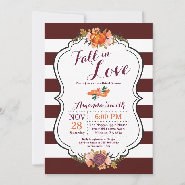 Fall in Love Bridal Shower Invitation Card (Front)
