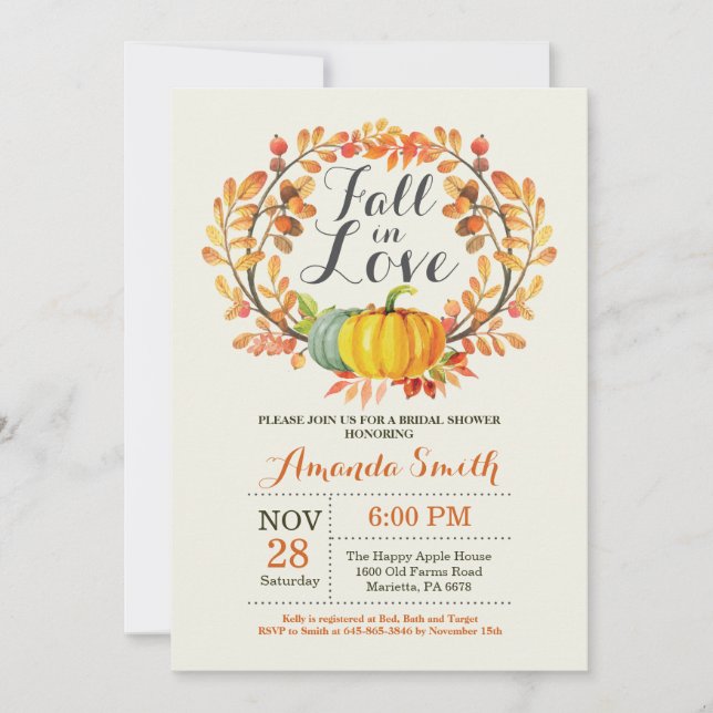 Fall in Love Bridal Shower Invitation Card (Front)