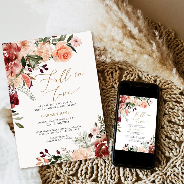 Fall in love Bridal Shower Invitation, Floral Invitation (Creator Uploaded)
