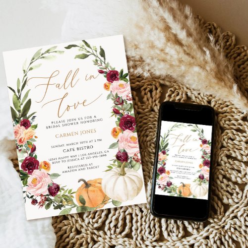 Fall in love Bridal Shower Invitation Floral Invitation