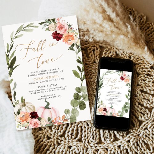 Fall in love Bridal Shower Invitation Floral Invitation