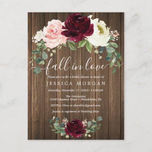 Fall In Love Bridal Shower Invitation Postcard