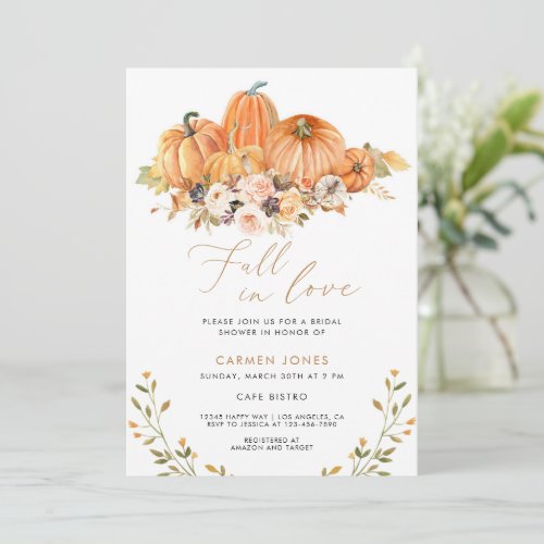Fall in love Bridal Shower Invitation Pumpkin Invitation