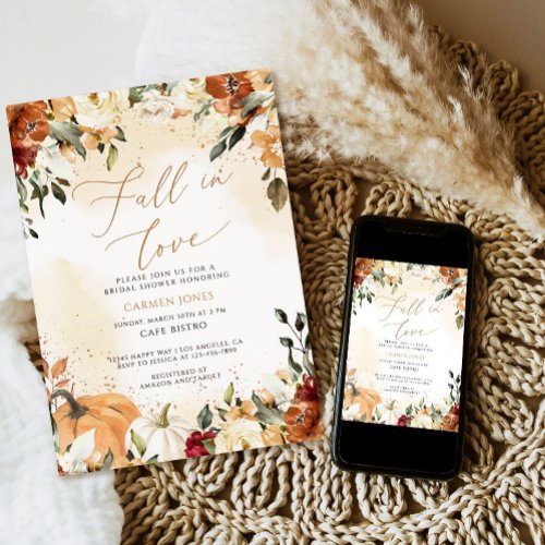 Fall in love Bridal Shower Invitation Pumpkin Invitation