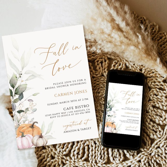 Fall in love Bridal Shower Invitation, Pumpkin Invitation (Creator Uploaded)