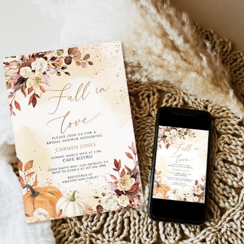 Fall in love Bridal Shower Invitation Pumpkin Invitation