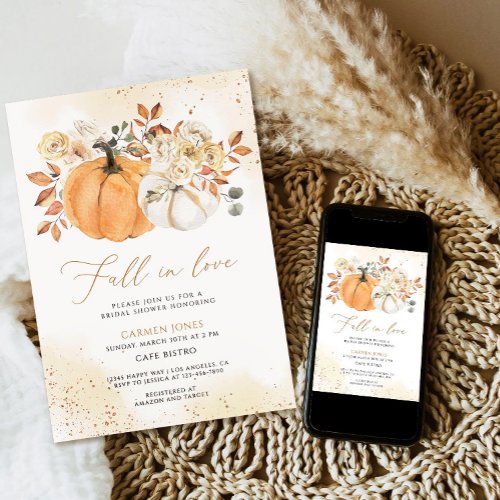 Fall in love Bridal Shower Invitation Pumpkin Invitation