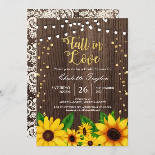 Fall in Love bridal shower invitation sunflower