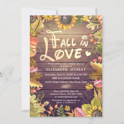Fall in love Bridal Shower Maple Sunflower Wood Invitation