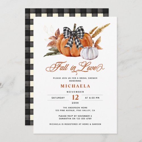 Fall In Love Bridal Shower Modern Rustic Pumpkins Invitation