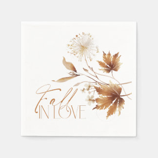 Fall in Love Bridal Shower Napkins, Fall Leaves Napkins