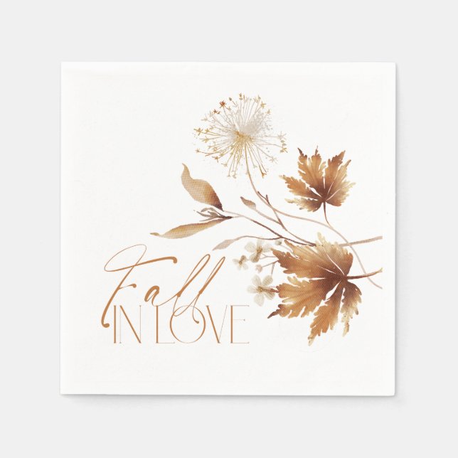 Fall in Love Bridal Shower Napkins, Fall Leaves Napkins (Front)