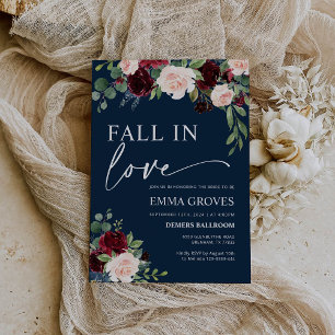Fall in Love Bridal Shower Navy Burgundy Floral  Invitation