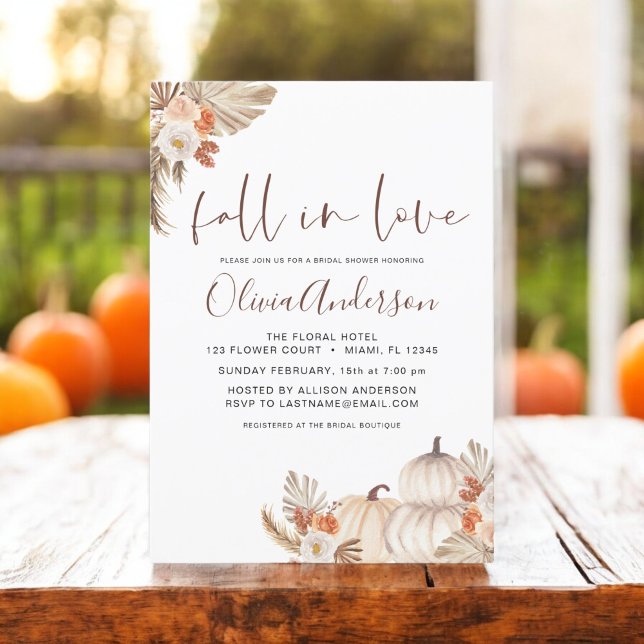 Fall in Love Bridal Shower Pampas Grass Terracotta Invitation (Creator Uploaded)