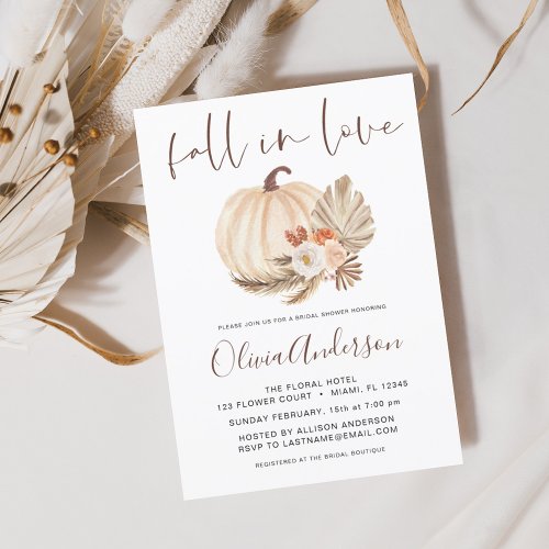 Fall in Love Bridal Shower Pampas Terracotta Invitation