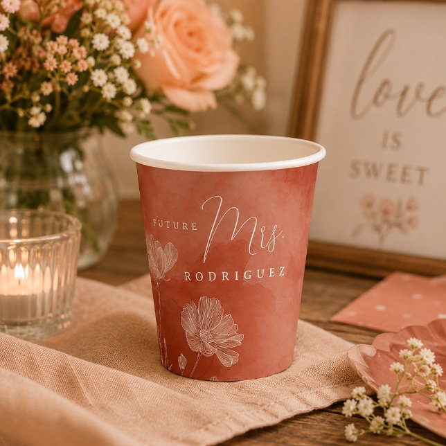 Fall in Love Bridal Shower Paper Cup – Personalize (Future Mrs. celebration setting paper cups)
