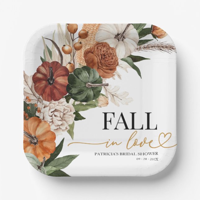 Fall In Love Bridal Shower  Paper Plates (Front)