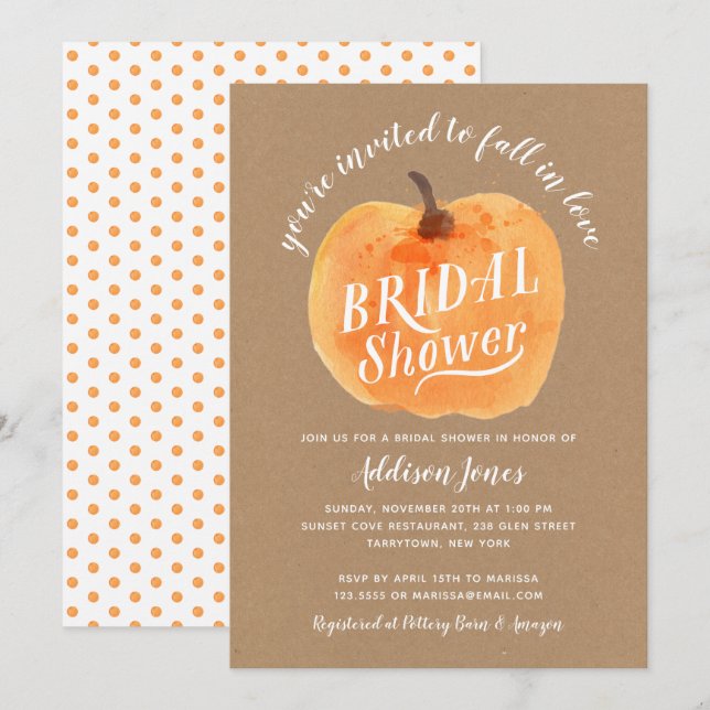 Fall In Love Bridal Shower Pumpkin Autumn Invitation (Front/Back)