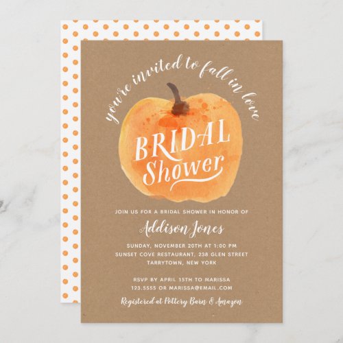 Fall In Love Bridal Shower Pumpkin Autumn Invitation